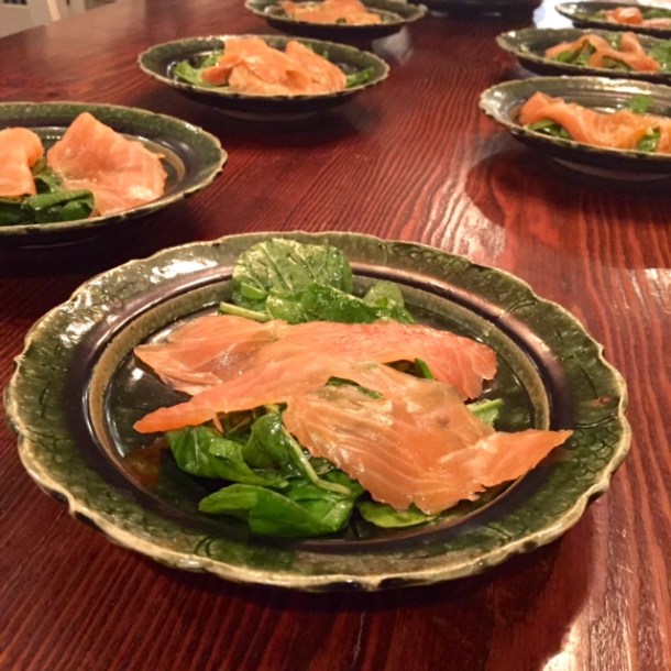smoked salmon on arugula