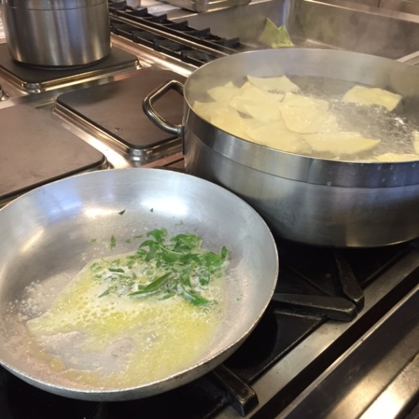 boil for a few minutes and then put in a pan with fresh sage and butter